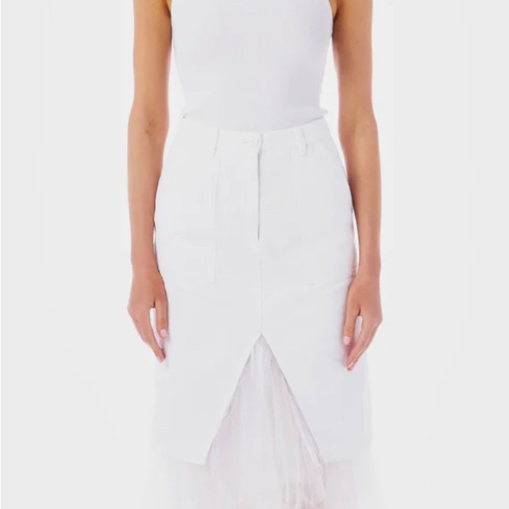 White Midi Pencil Skirt with Slit for Work